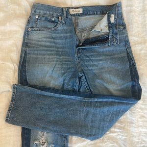 Madewell two toned high rise cropped slim boyfriend jean